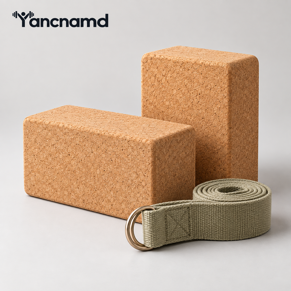 Cork Yoga Block & Stretch Strap Set