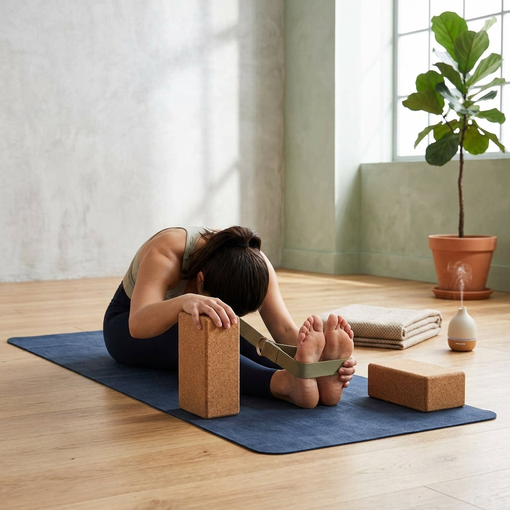Cork Yoga Block & Stretch Strap Set