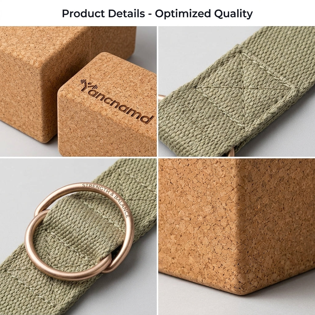 Cork Yoga Block & Stretch Strap Set