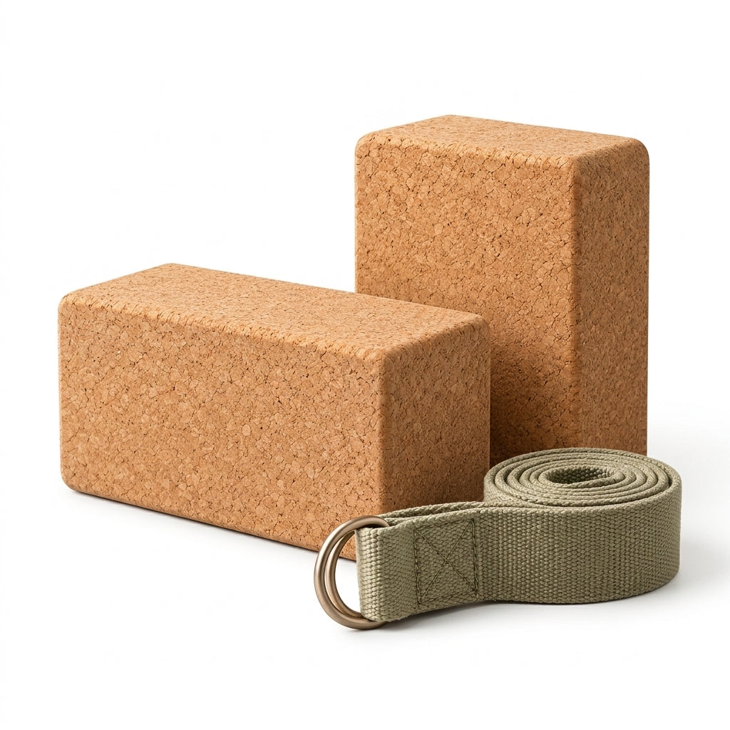 Cork Yoga Block & Stretch Strap Set