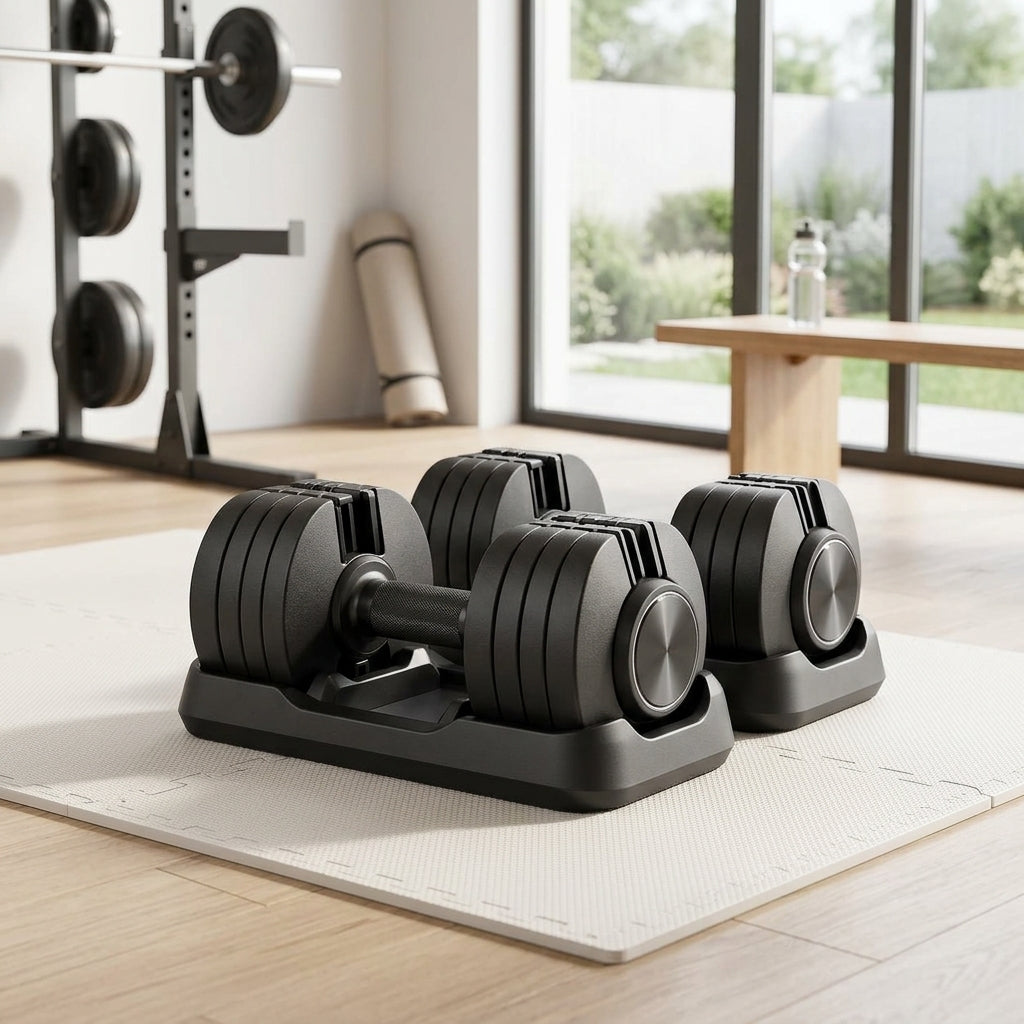 Adjustable Dumbbell Set with Storage Cradles