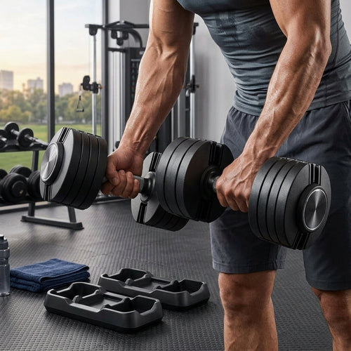 Adjustable Dumbbell Set with Storage Cradles